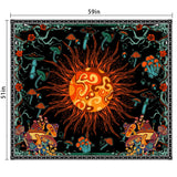 Black Burning Sun Tapestry Mushroom Flower Vines Tapestries Vintage Tapestry