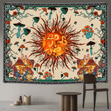 Burning Sun Tapestry Colorful Mushroom Tapestry Hippie Tapestry